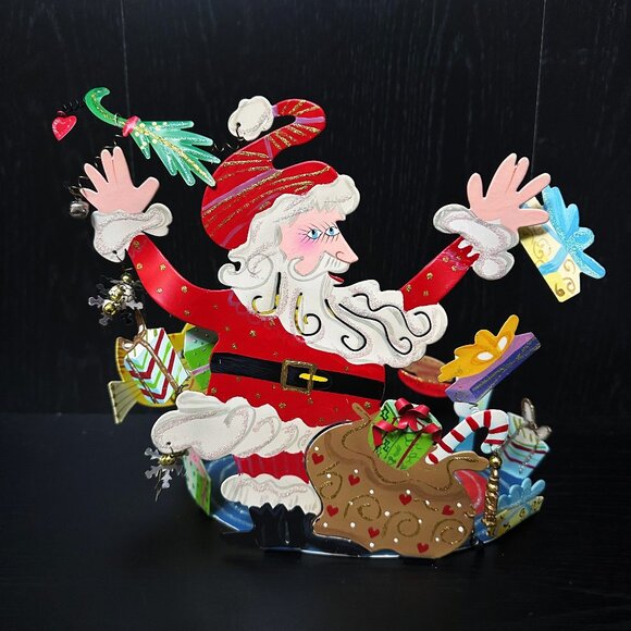 Santa's Christmas Fanciful Flights Metal Karen Rossi Silvestry Stand Card Holder